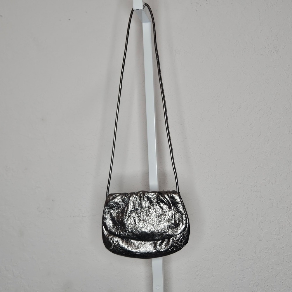 Fossil Metallic Pewter Crinkled Leather Crossbody‎ Bag Silver Small Purse